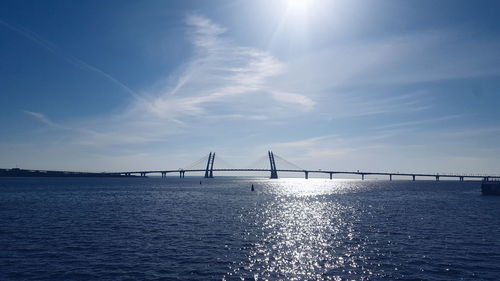 View of suspension bridge over sea