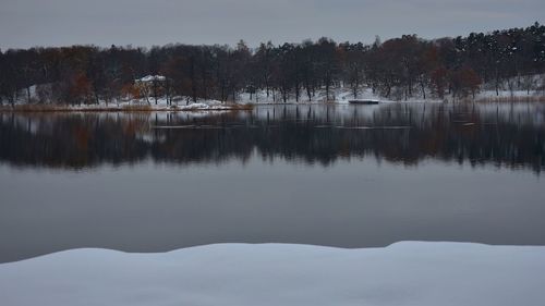 Reflection of trees in lake against sky