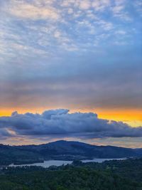 Scenic view of landscape against dramatic sky