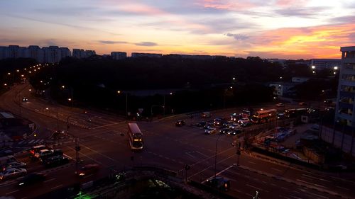 High angle view of city at dusk