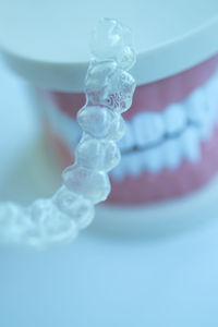 Close-up of dental aligner with dentures