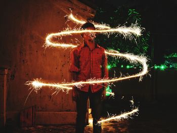 Illuminated light painting at night