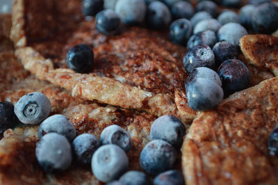 High angle view of pancakes with blue berries