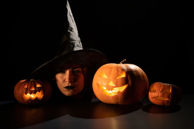 Jack o lantern against black background