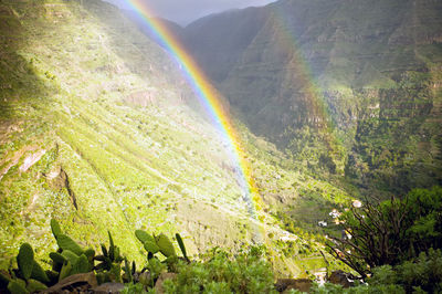 Scenic view of rainbow over mountain