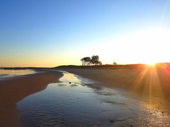 Scenic view of sea against clear sky during sunset