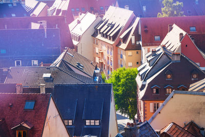 High angle view of buildings in city