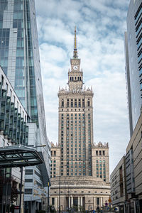 Low angle view of modern buildings against sky