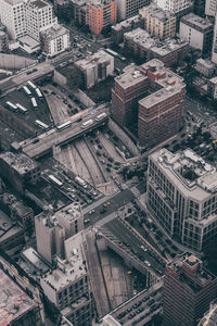 High angle view of street amidst buildings in city