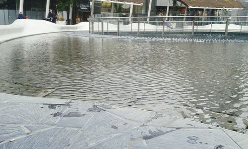 Reflection of building in water