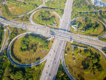 Aerial view of highway in city