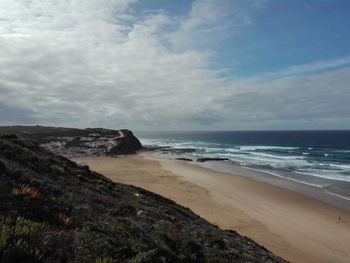 Scenic view of beach and sea against sky