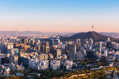 High angle view of buildings in city