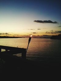Silhouette tree by sea against sky during sunset