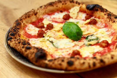 Close-up of pizza on table