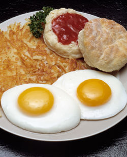 High angle view of breakfast on table