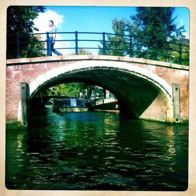 transfer print, bridge - man made structure, connection, architecture, built structure, water, river, bridge, auto post production filter, arch bridge, tree, waterfront, transportation, canal, arch, footbridge, building exterior, engineering, reflection, sky