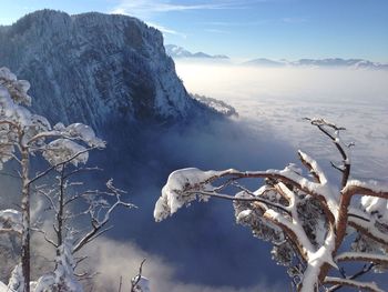 Scenic view of snowcapped mountains against sky