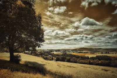 Scenic view of landscape against cloudy sky