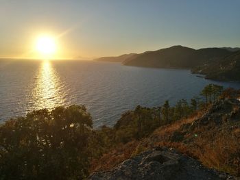 Scenic view of lake against sky during sunset