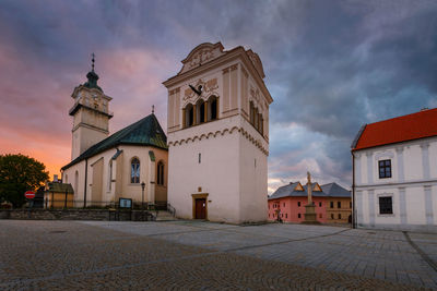 Church, bell tower and town hall in the main square of spisska sobota.