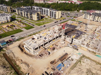 High angle view of construction site in city