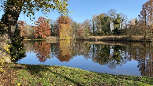 Reflection of trees in lake against sky during autumn