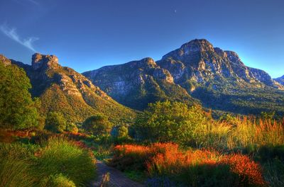 Scenic view of mountains against sky during autumn
