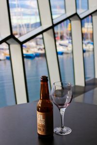 Close-up of beer glass on table