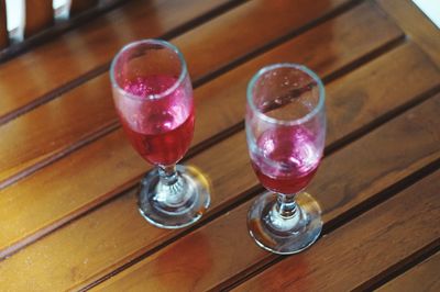 High angle view of beer in glass on table