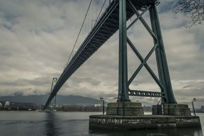 Bridge over river against cloudy sky