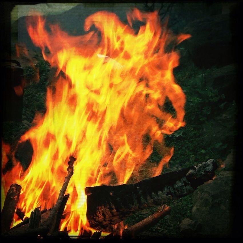 burning, flame, fire - natural phenomenon, heat - temperature, bonfire, firewood, glowing, campfire, fire, night, heat, orange color, close-up, motion, wood - material, fireplace, log, transfer print, long exposure, auto post production filter