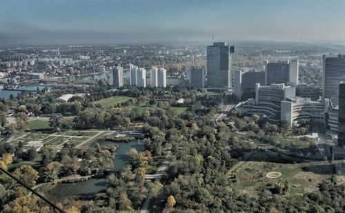 Aerial view of cityscape against sky