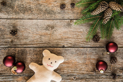 Directly above shot of christmas decorations on table