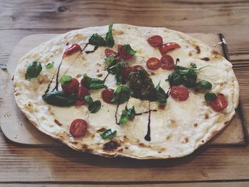 Directly above shot of pizza on table