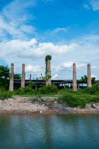 An old castle that rises up into the sky yes bricks made it's a deserted place in thailand.