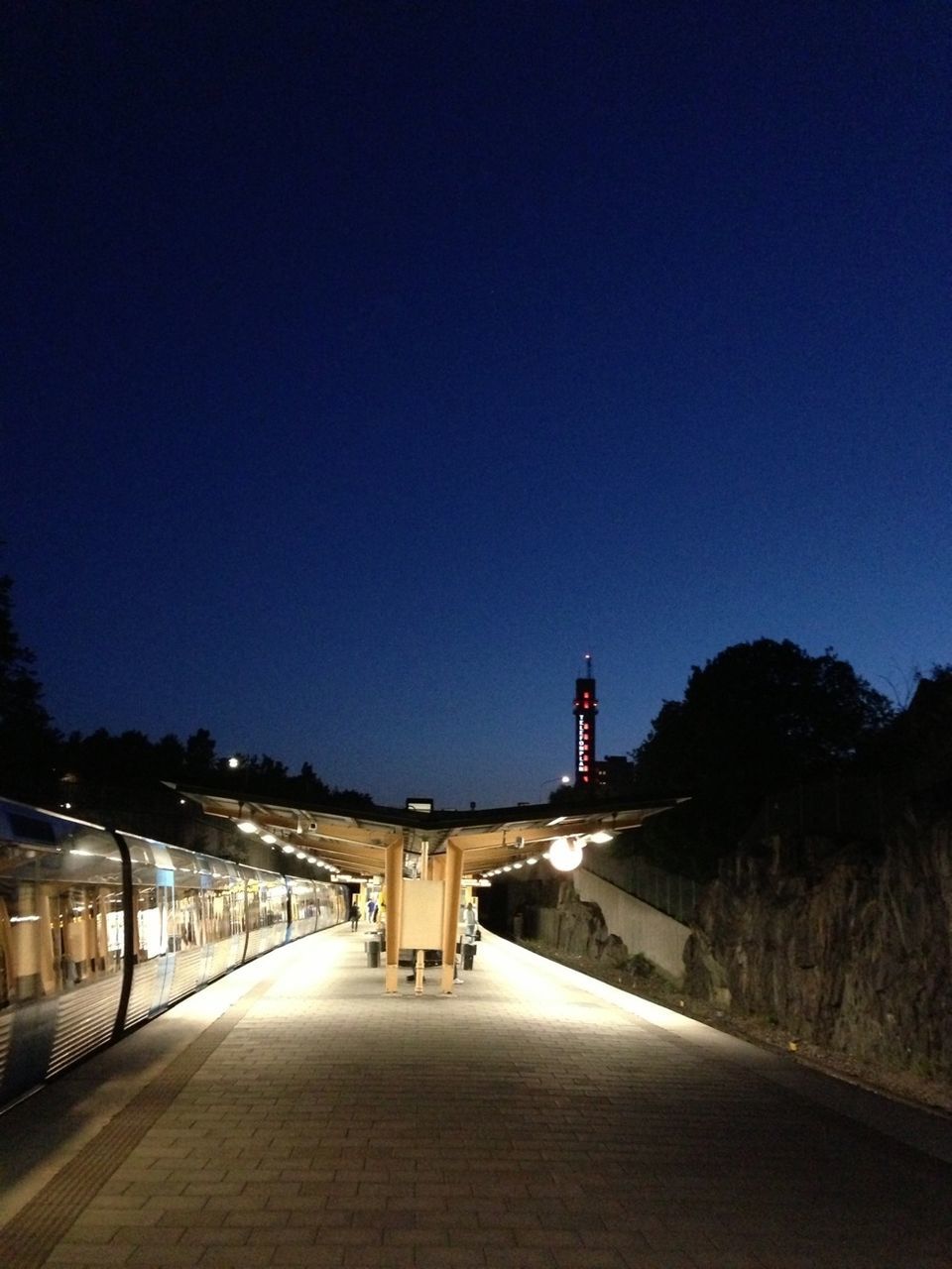 clear sky, copy space, the way forward, built structure, illuminated, bridge - man made structure, connection, architecture, transportation, road, night, blue, street light, tree, bridge, long, diminishing perspective, railing, street, outdoors