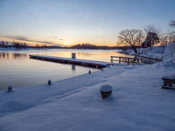 Scenic view of lake against sky during sunset