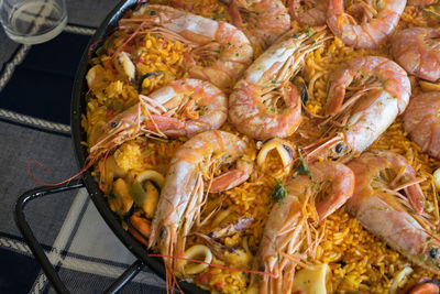 Close-up of a seafood paella