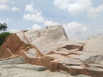 Rock formations on landscape against sky