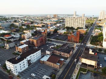 High angle view of cityscape against sky