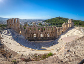 Tilt shift of odeo of herod atticus, athens acropolis, greece