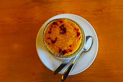 High angle view of breakfast on table