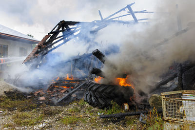 Panoramic shot of bonfire on fire against sky