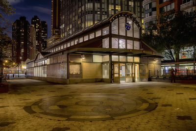 Illuminated building at night