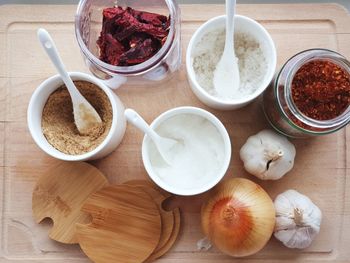 High angle view of food on table