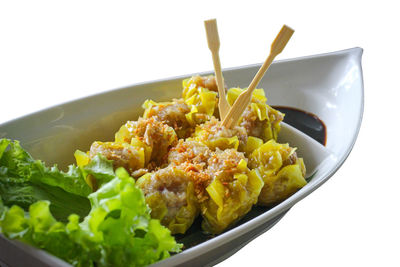 High angle view of meal served in bowl