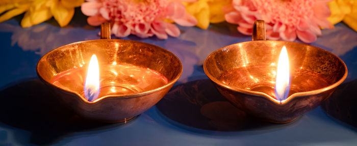 Close-up of illuminated candles