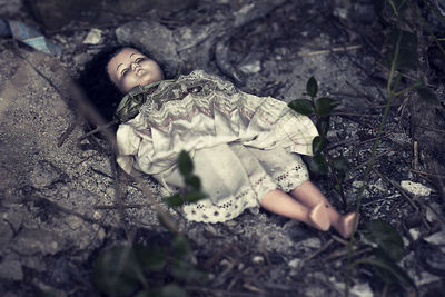 High angle view of doll on ground