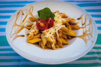 High angle view of meal served in plate